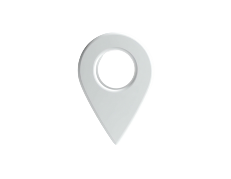 Glossy white location marker floating over a black background, 3D rendered