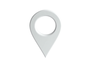Sleek, light gray, 3D-rendered location pin against a black background