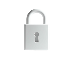 A solid white padlock with a keyhole and arched top