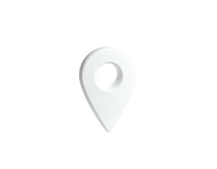 A glossy, white location marker, floating against a black background
