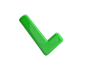 A glossy, green, three-dimensional checkmark against a black background