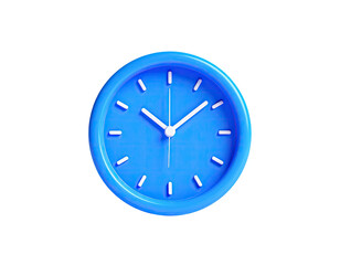 A bright blue, 3D rendered analog clock with a black background