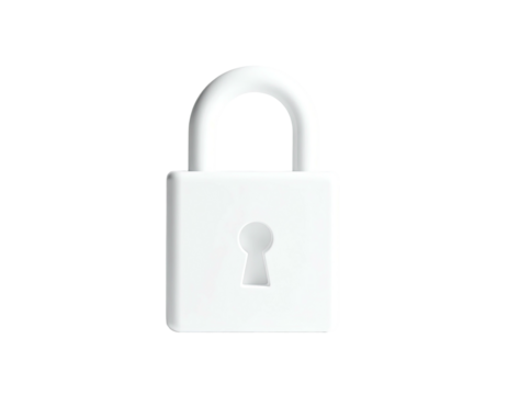 White padlock icon, isolated on black. Digital representation of security and access