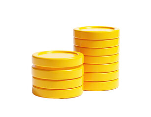 Stacks of shiny, yellow, circular items, with a black background
