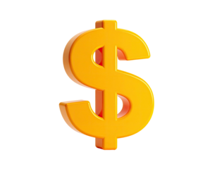 A shiny, 3D golden dollar sign floats against a stark black background
