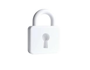 A gleaming white 3D padlock against a stark black background, isolated