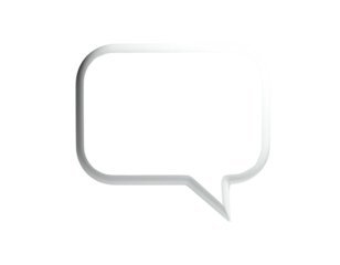 A silver speech bubble with a shadow against a stark black background