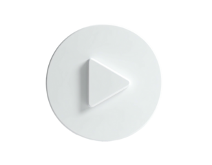 White, minimalist, three-dimensional play button icon on black background