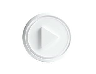 3D-rendered white circular button, a play symbol, on black background