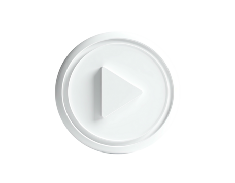 3D-rendered white circular button, a play symbol, on black background