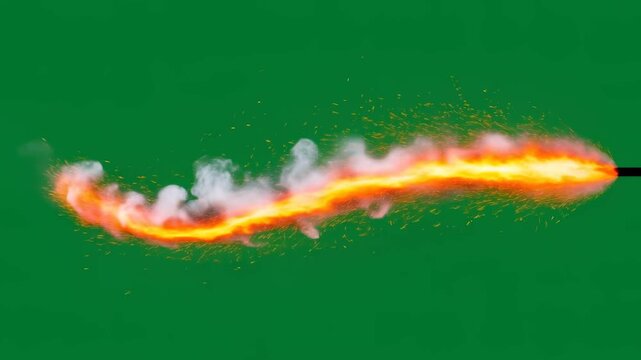 Flame and spark simulation from a gun barrel on green screen for visual effect footage