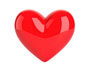 Glossy, vibrant red heart, smooth surface, isolated on black background, graphic render