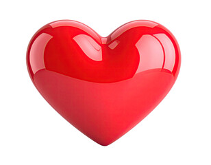 A glossy, vibrant red heart floats against a black background