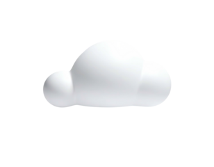 A minimalistic, three-dimensional white cloud floating against a black background