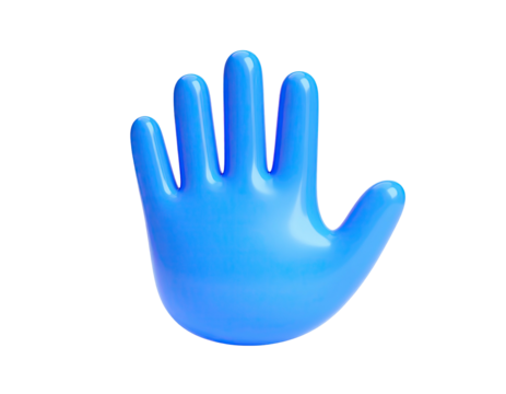 Blue cartoon hand with curved fingers, palm facing outwards, on black background - Powered by Adobe