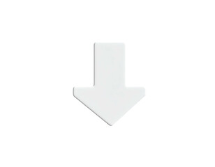 A white, three-dimensional arrow points straight down against a black background