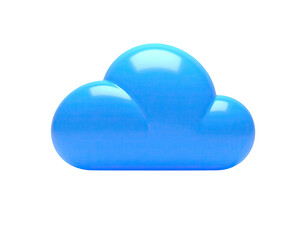 Glossy, 3D blue cloud icon, floating against a stark black background