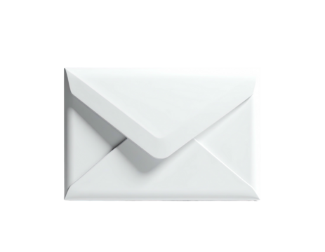 A clean, white envelope casts a subtle shadow against a stark, black background
