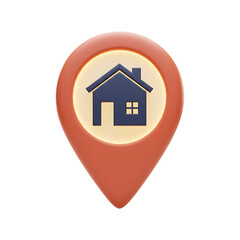 Modern Orange Location Pin with Navy House on Glowing Background