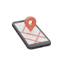 Floating Smartphone with Coral Map Pin on Screen