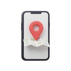 Stylized Phone with Red Location Pin and White Map