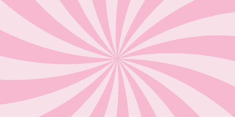 Swirl groovy starburst. Pink ice cream and candy background, lollipop vortex patterns intermixed with strawberry and circus elements. Retro spiral design. Flat vector illustration isolated