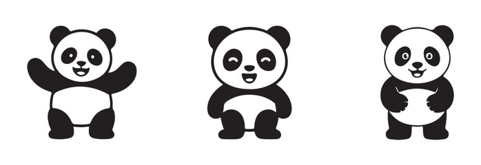 Panda icon set, panda logo set, panda bear side view simple outline drawing animal icon silhouette,    vector illustration EPS 10.  © MdJahid