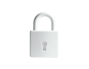 A glowing white padlock, centered on a stark black background