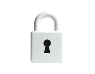A white, 3D-rendered padlock with a keyhole, against a black background