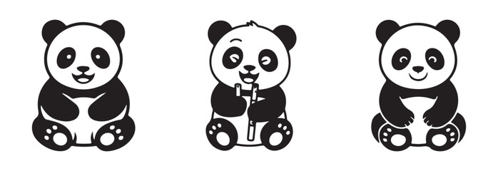 Fototapeta premium Panda vector icon set, panda bamboo mascot logo icon, panda bear art , cute panda bear set, vector illustration EPS 10.