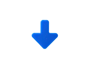 A vibrant, 3D blue downward arrow against a stark black background