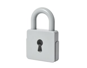 A simple 3D rendered gray padlock, slightly angled, set against a black backdrop