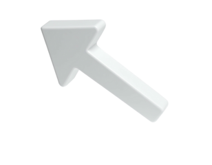 3D rendered white arrow pointing up and to the right on a black background