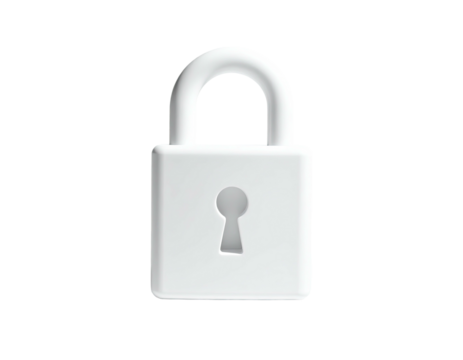 Isolated, clean, 3D rendered white padlock on a stark black background