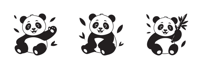 panda bear icon set, panda silhouette logo sticker, cartoon panda icon, mascot design, minimal character art, vector illustration EPS 10. © MdJahid