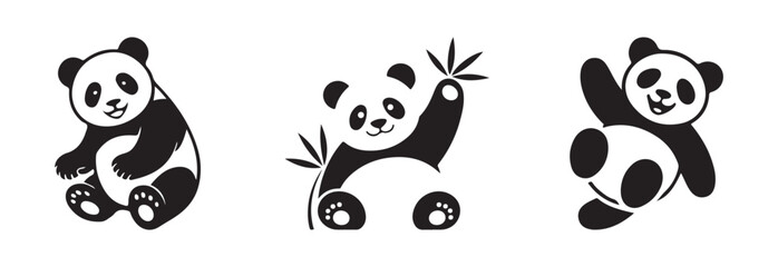Fototapeta premium Panda vector icon set, panda bamboo mascot logo icon, panda bear art , cute panda bear set, vector illustration EPS 10.