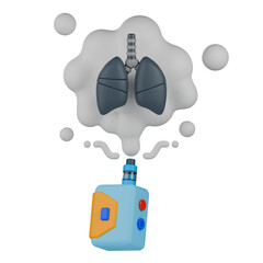 3D medical illustration showing dark, unhealthy human lungs being exposed to smoke rising from electronic cigarette.