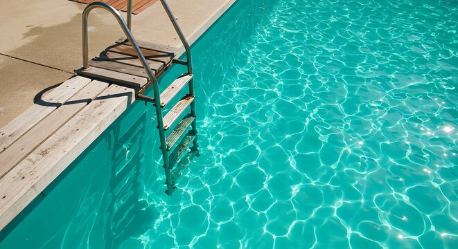 Swimming pool with ladder refreshing water for summer leisure
