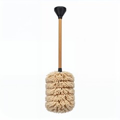 Dusting implement with layered fiber head against a clean white backdrop