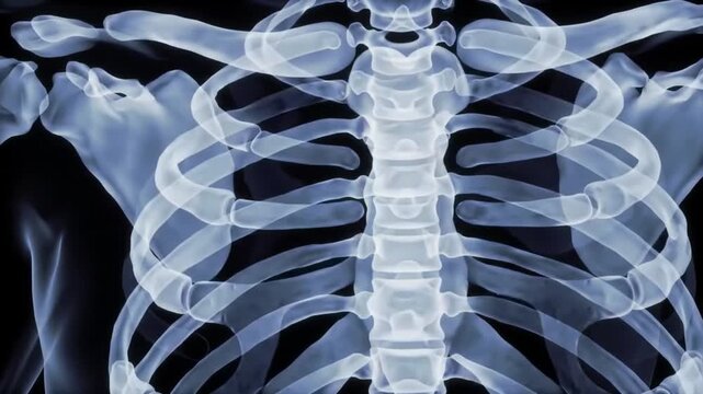 This is an animated video of an X-ray of the sternum in a laboratory screen, suitable for content videos, health, healing, orthopedics, predictions, scans, X-rays, treatment, doctors, biology, 