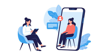 Online mental health support and therapy session facilitated via smartphone application.