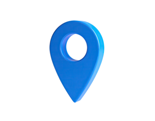 Bright blue 3D pin icon with glossy texture, against a black background