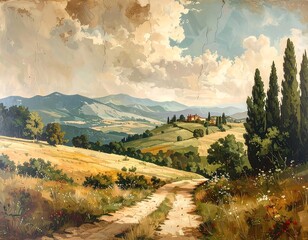 Tuscan Hillscape at Sunrise.