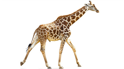 Fototapeta premium Isolated giraffe walking. Isolated of profile giraffe walking on white background isolated on white background