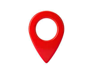 Glossy, red, 3D-rendered location pin icon with a hollow, circular center