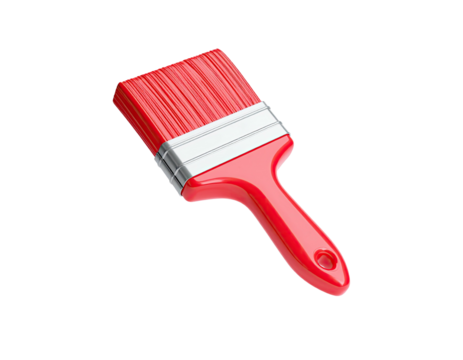 3D-rendered vibrant red paintbrush with a silver ferrule and ergonomic handle