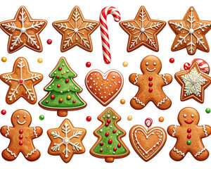 Fototapeta premium A charming collection of Christmas gingerbread cookies in various festive shapes such