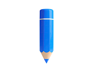 Rendered vibrant blue pencil, sharp point, realistic, against a stark black background
