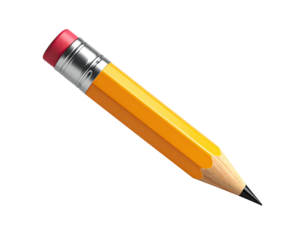 A yellow wooden writing implement with a pink eraser and graphite tip, isolated