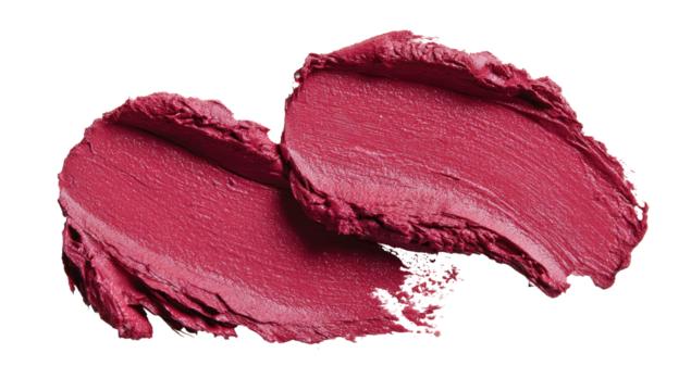 Close-up of two swirled, textured smears of mauve-pink lipstick